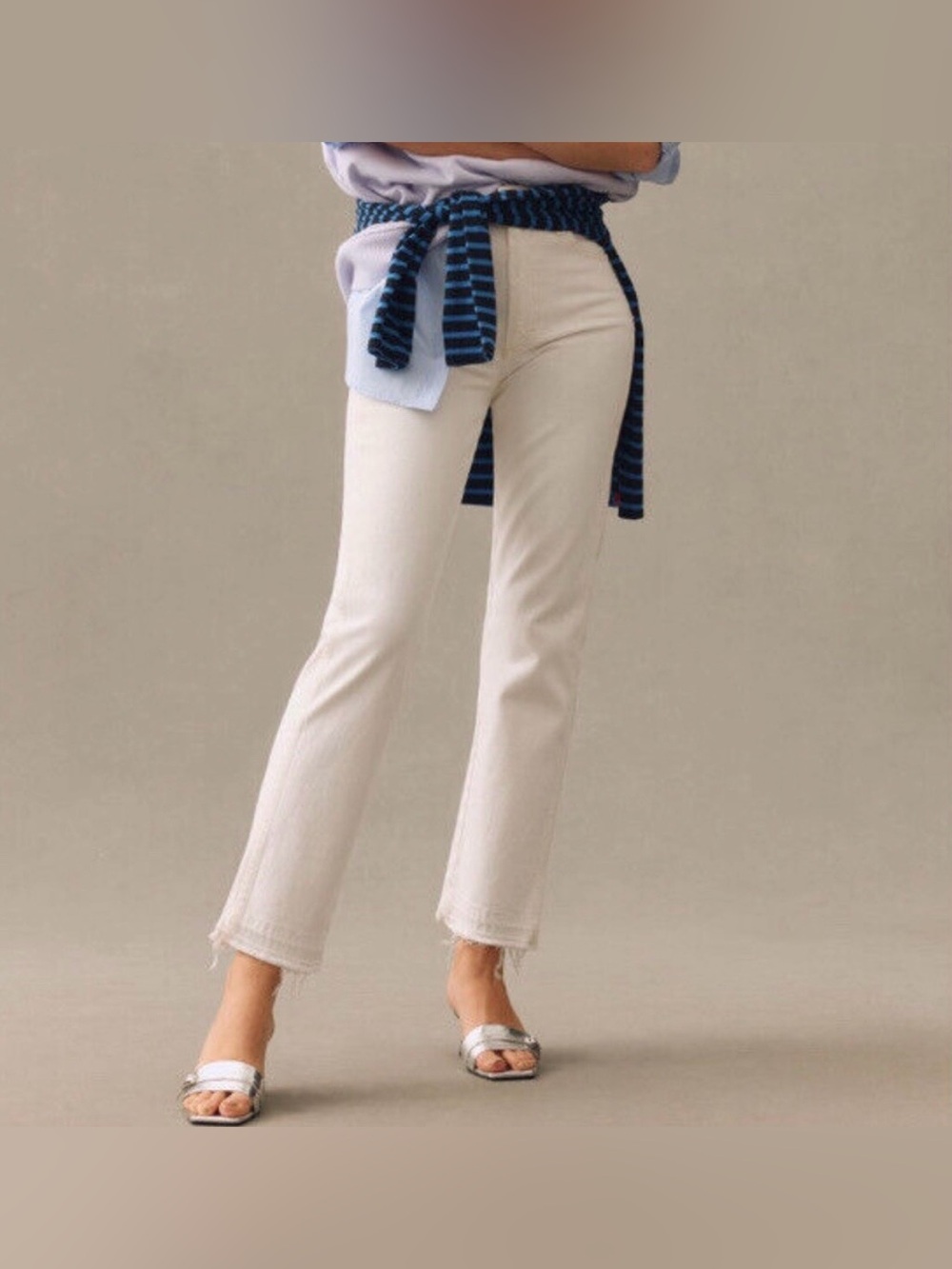 AMO Chloe Crop White Sand Jeans Size 25 NWOT High Rise Straight Leg